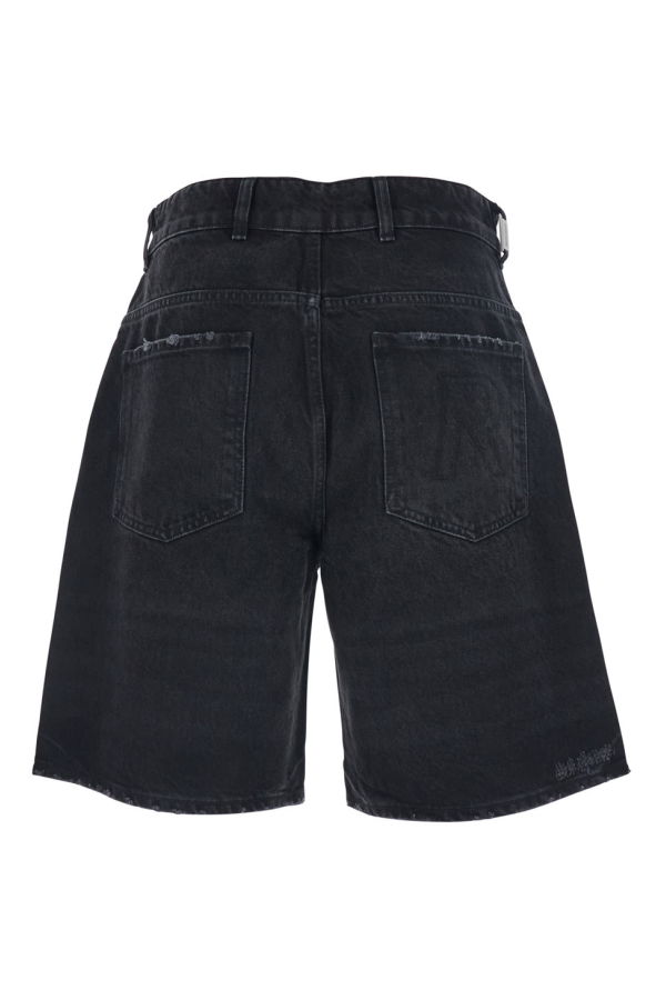 Represent R Logo Embossed Denim Shorts - Black