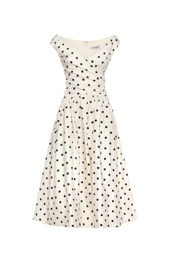 Self-Portrait Polka-dot Cotton Midi Dress - Cream
