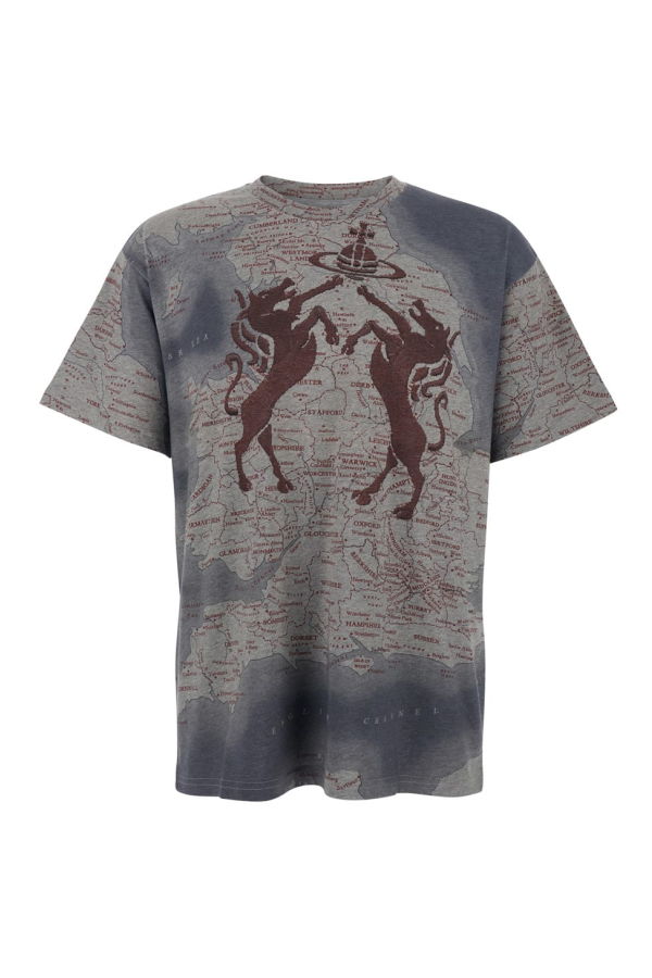 Vivienne Westwood Grey Crew Neck All-Over Print Logo Tee - Gray