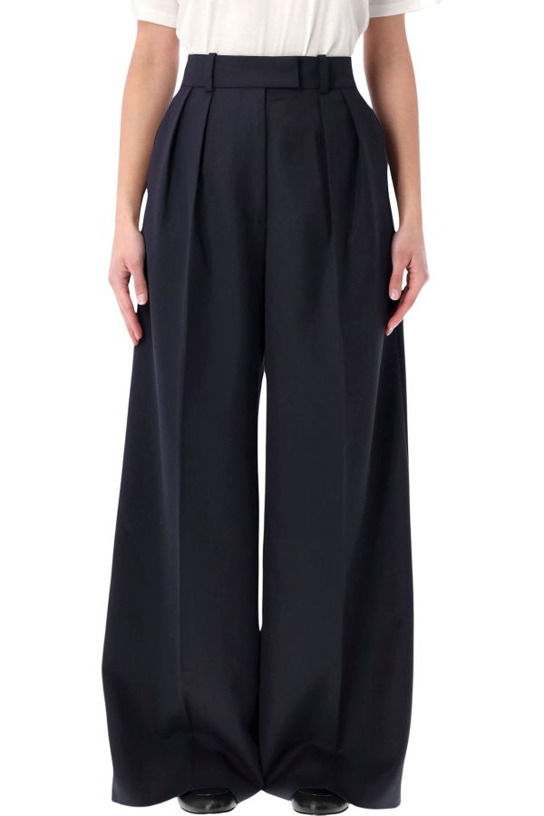 Anine Bing Lou Wool Blend Wide Trousers - Navy