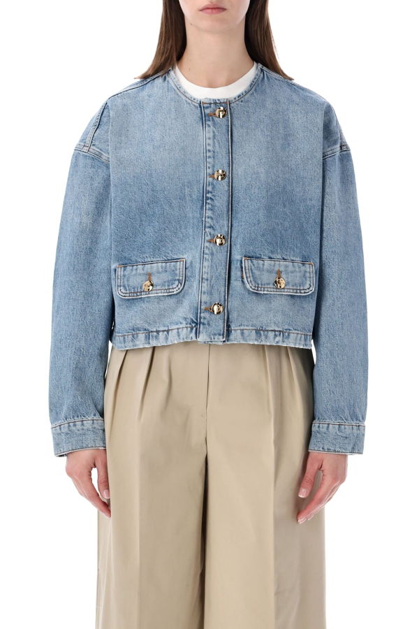Anine Bing Blanchet Cropped Denim Jacket - Caspiac Blue