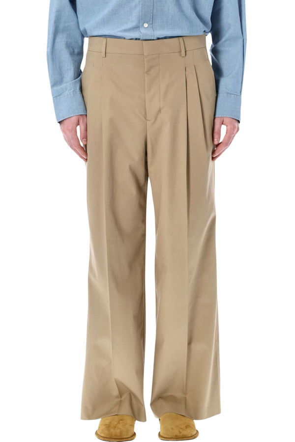 Ami Alexandre Mattiussi Ami Paris Low-Rise Wide Cotton Trousers - Beige
