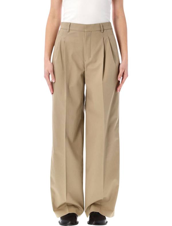 Ami Alexandre Mattiussi Ami Paris Low Waist Wide Leg Cotton Trousers - Beige