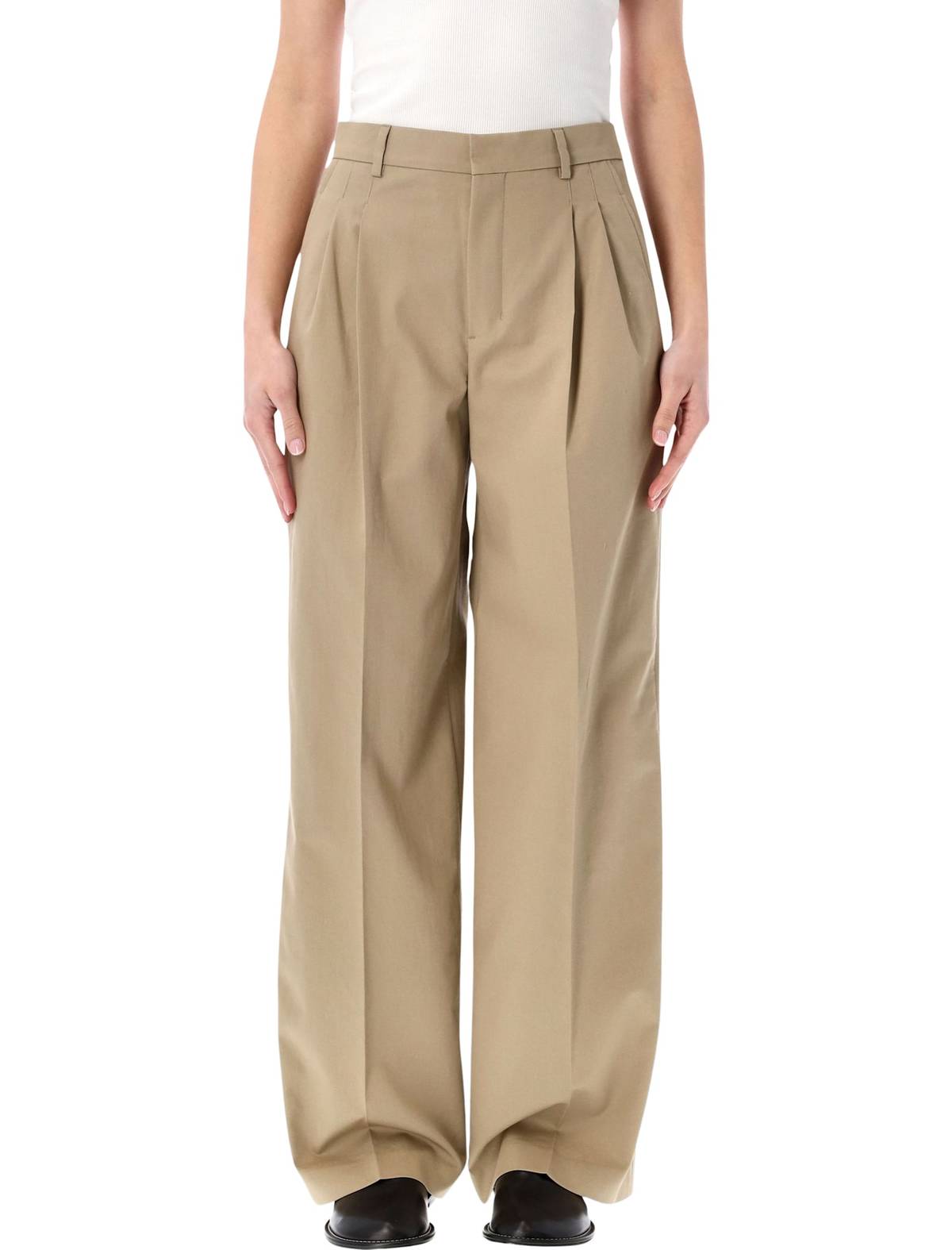 Ami Alexandre Mattiussi Ami Paris Low Waist Wide Leg Cotton Trousers - Beige - Image 1 of 3