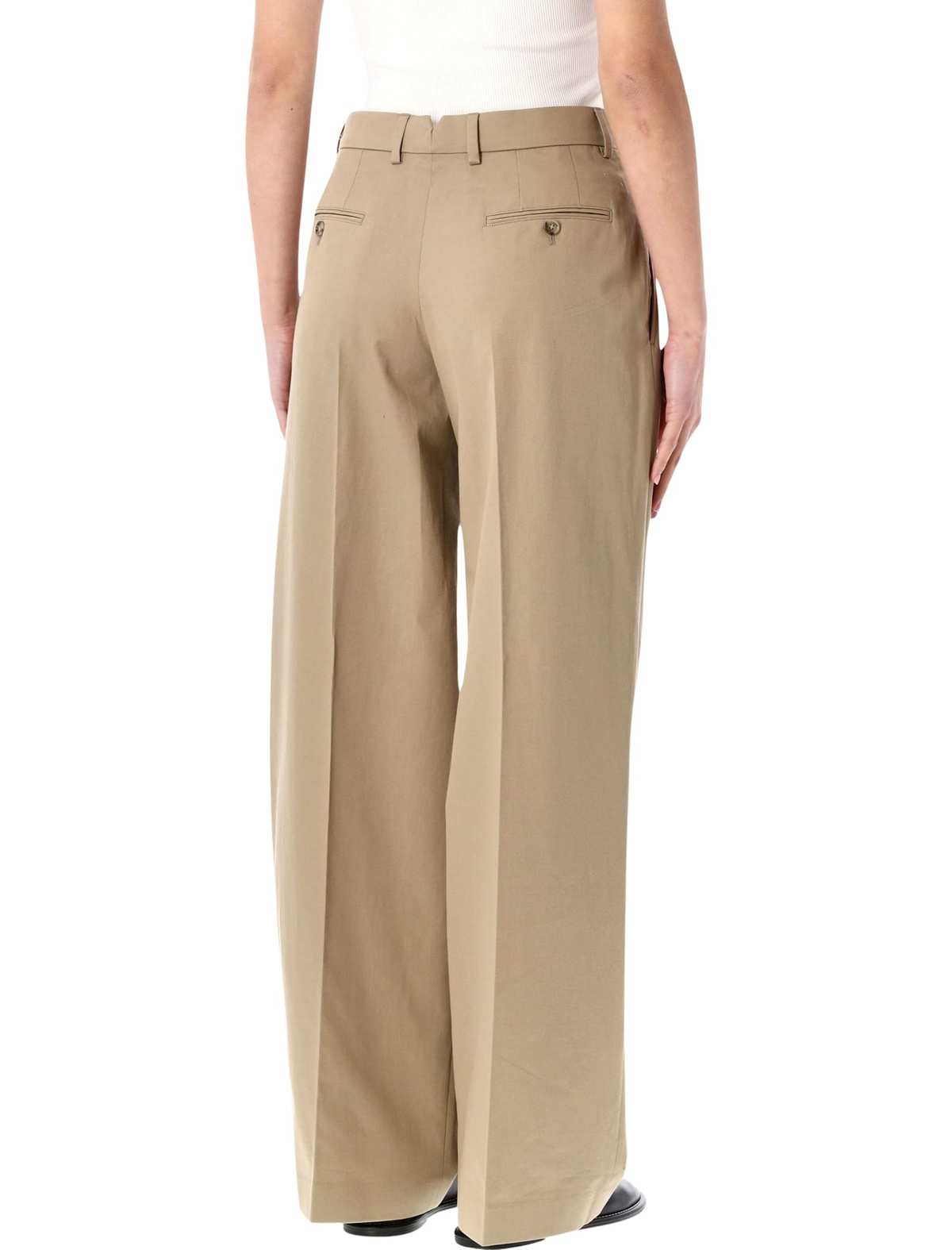 Ami Alexandre Mattiussi Ami Paris Low Waist Wide Leg Cotton Trousers - Beige - Image 2 of 3