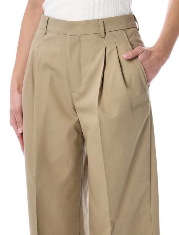 Ami Alexandre Mattiussi Ami Paris Low Waist Wide Leg Cotton Trousers - Beige