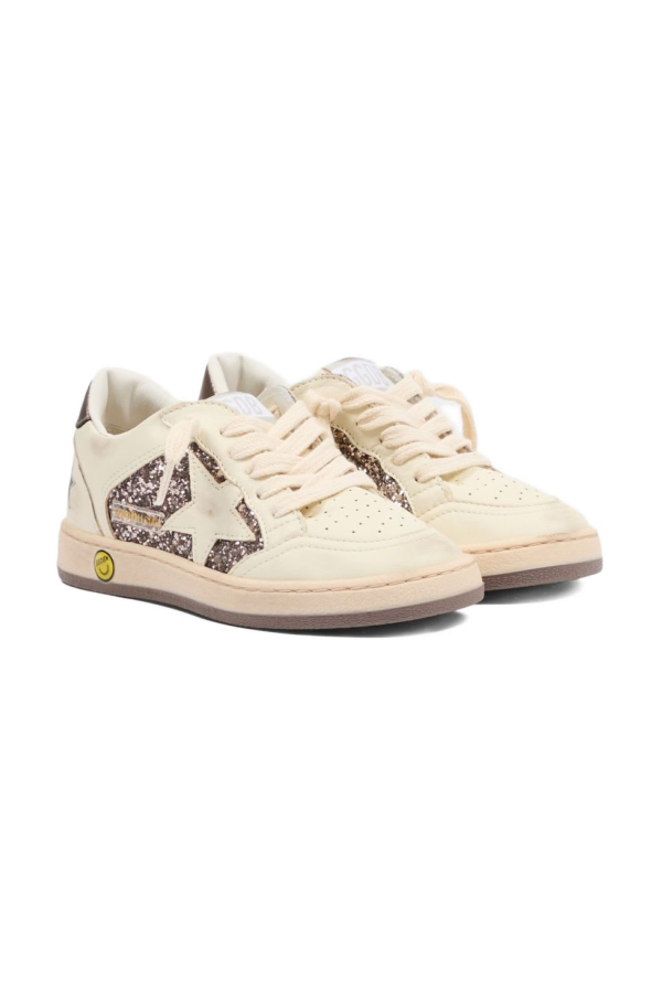 KIDS Golden Goose Ball Star Sneakers With Glitter - White