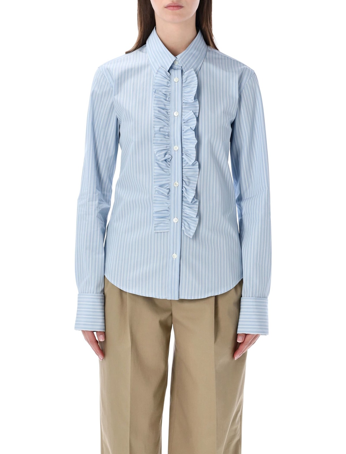 Ami Alexandre Mattiussi Ami Paris Ruffled Cotton Poplin Shirt - Light Blue - Image 1 of 3