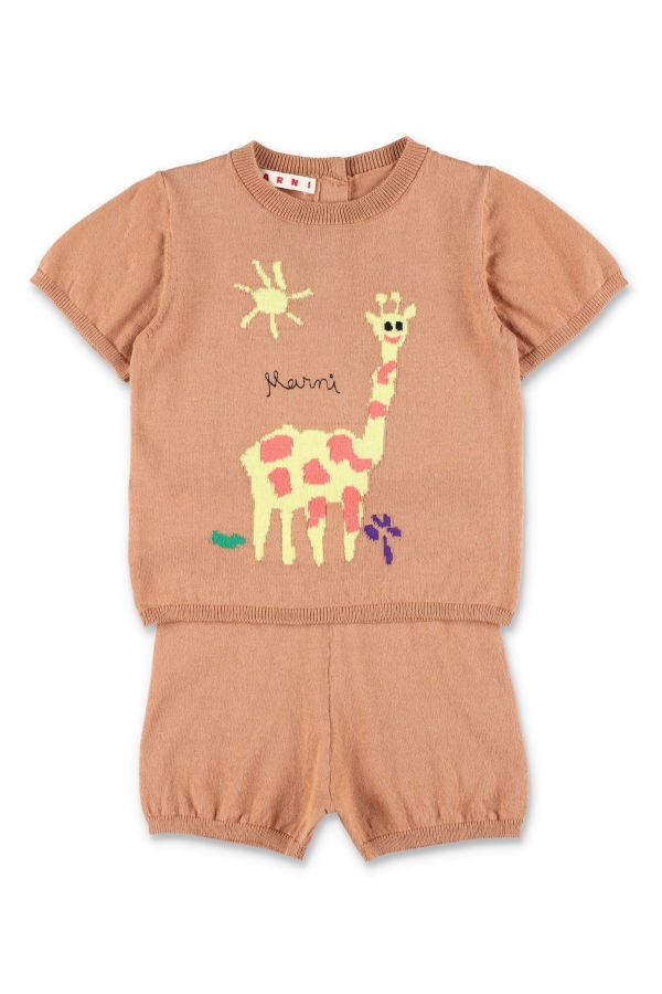 KIDS Marni Knit Set With Giraffe - Brown