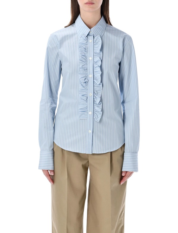 Ami Alexandre Mattiussi Ruffled Cotton Poplin Shirt - Light Blue