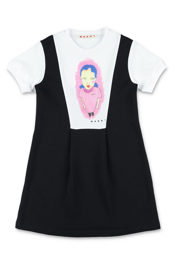 KIDS Marni Graphic Print Cotton Dress - Black