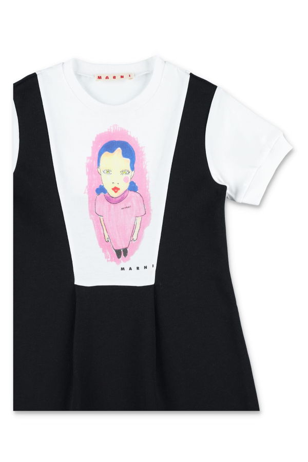 KIDS Marni Graphic Print Cotton Dress - Black