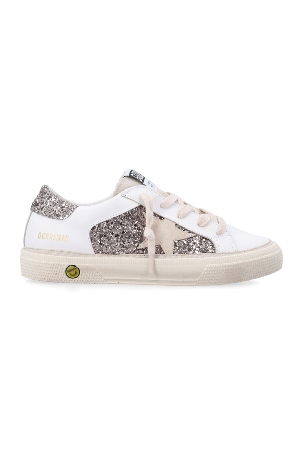 KIDS Golden Goose May Leather And Glitter Sneakers - Optic White/Cinder