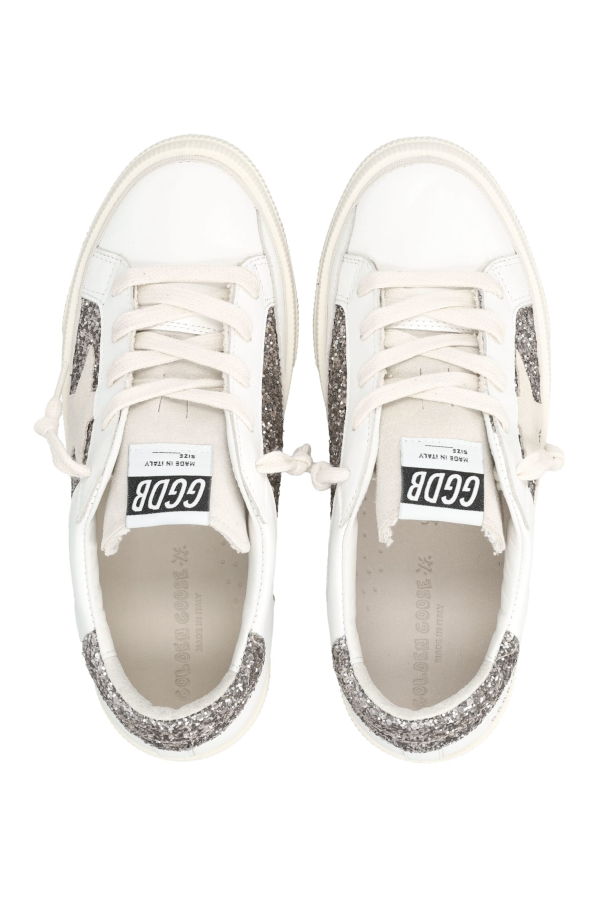 KIDS Golden Goose May Leather And Glitter Sneakers - Optic White/Cinder