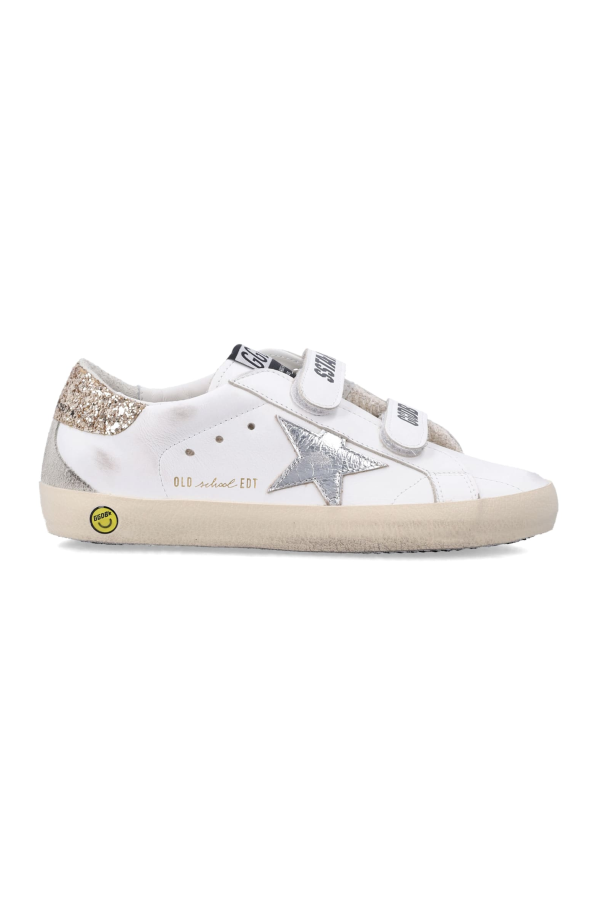 KIDS Golden Goose Old School Leather and Glitter Heel Sneakers - White/Silver