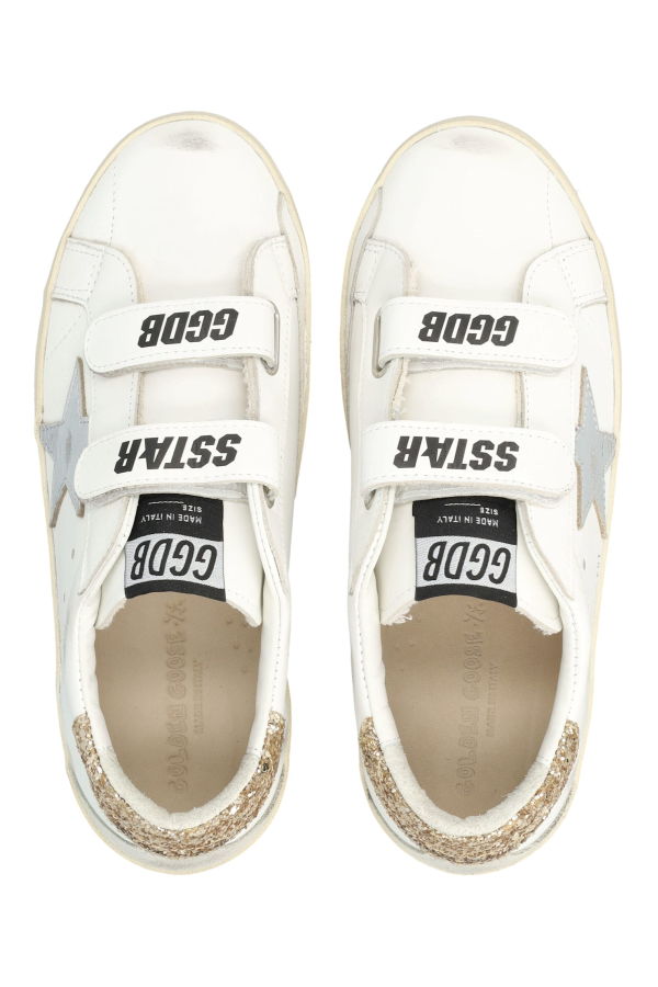 KIDS Golden Goose Old School Leather and Glitter Heel Sneakers - White/Silver