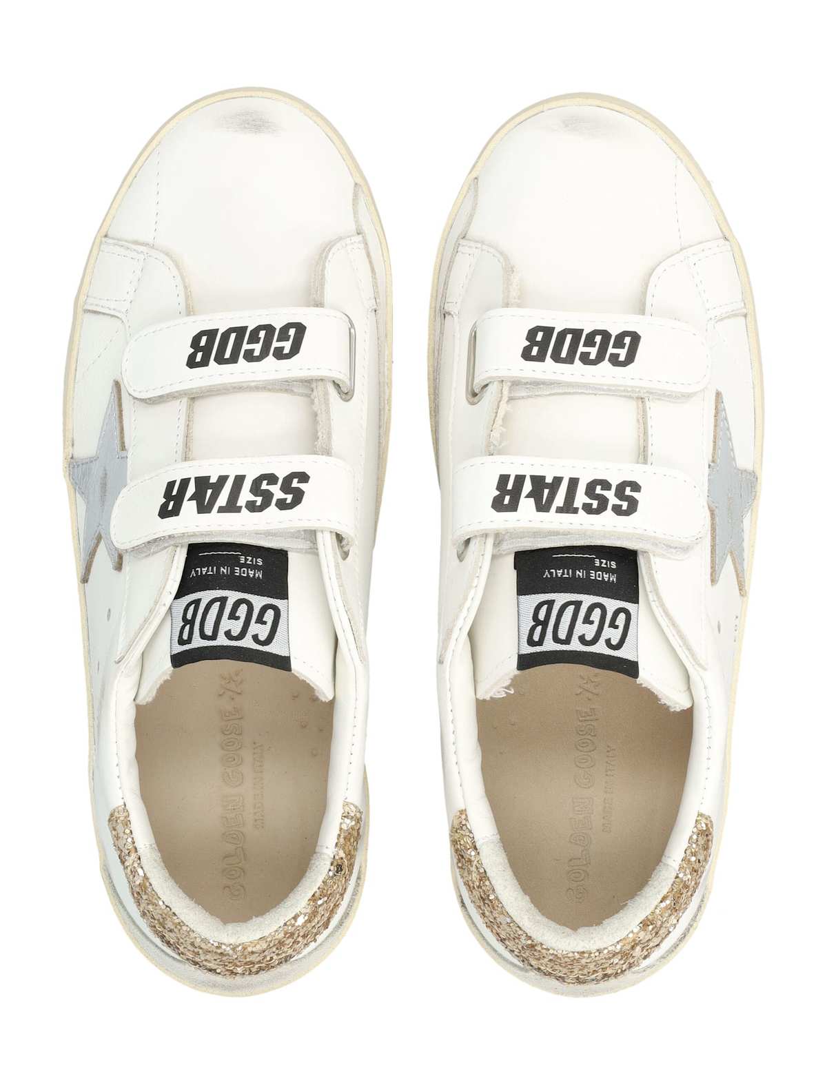 KIDS Golden Goose Old School Leather and Glitter Heel Sneakers - White/Silver - Image 2 of 4