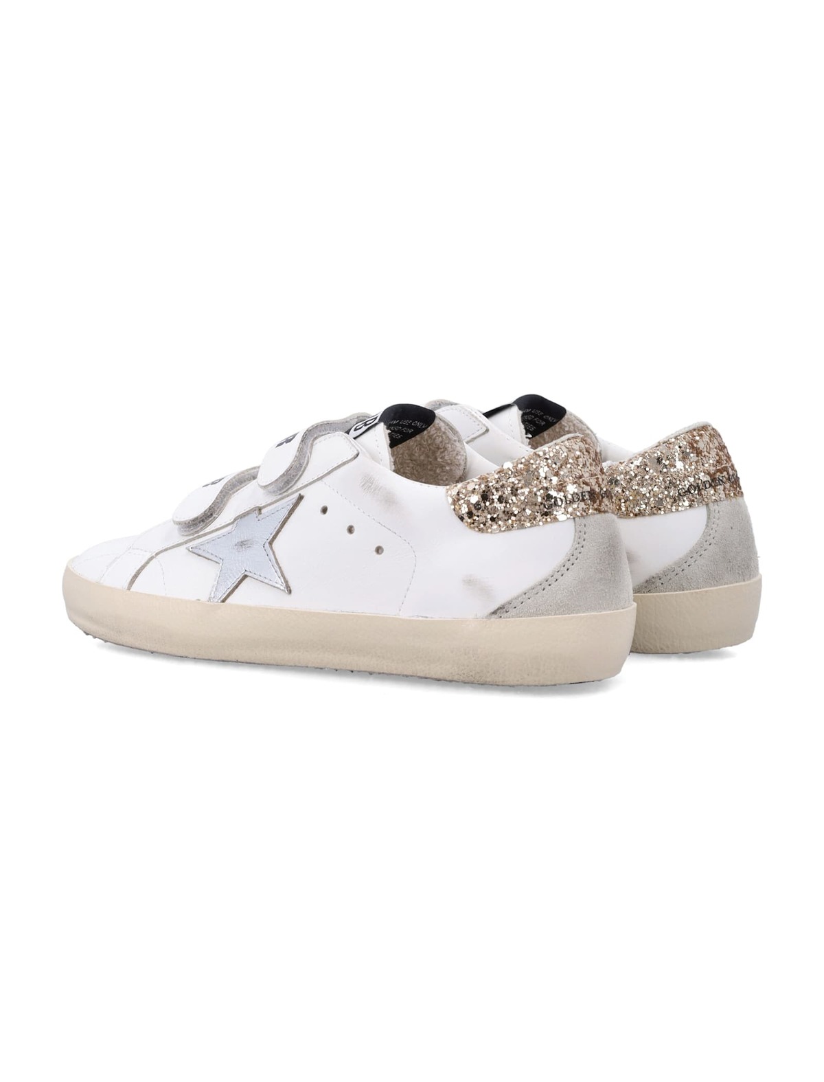 KIDS Golden Goose Old School Leather and Glitter Heel Sneakers - White/Silver - Image 4 of 4