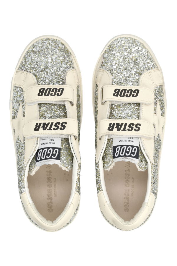 KIDS Golden Goose Old School Glitter And Leather Sneakers - Platinum/Cream