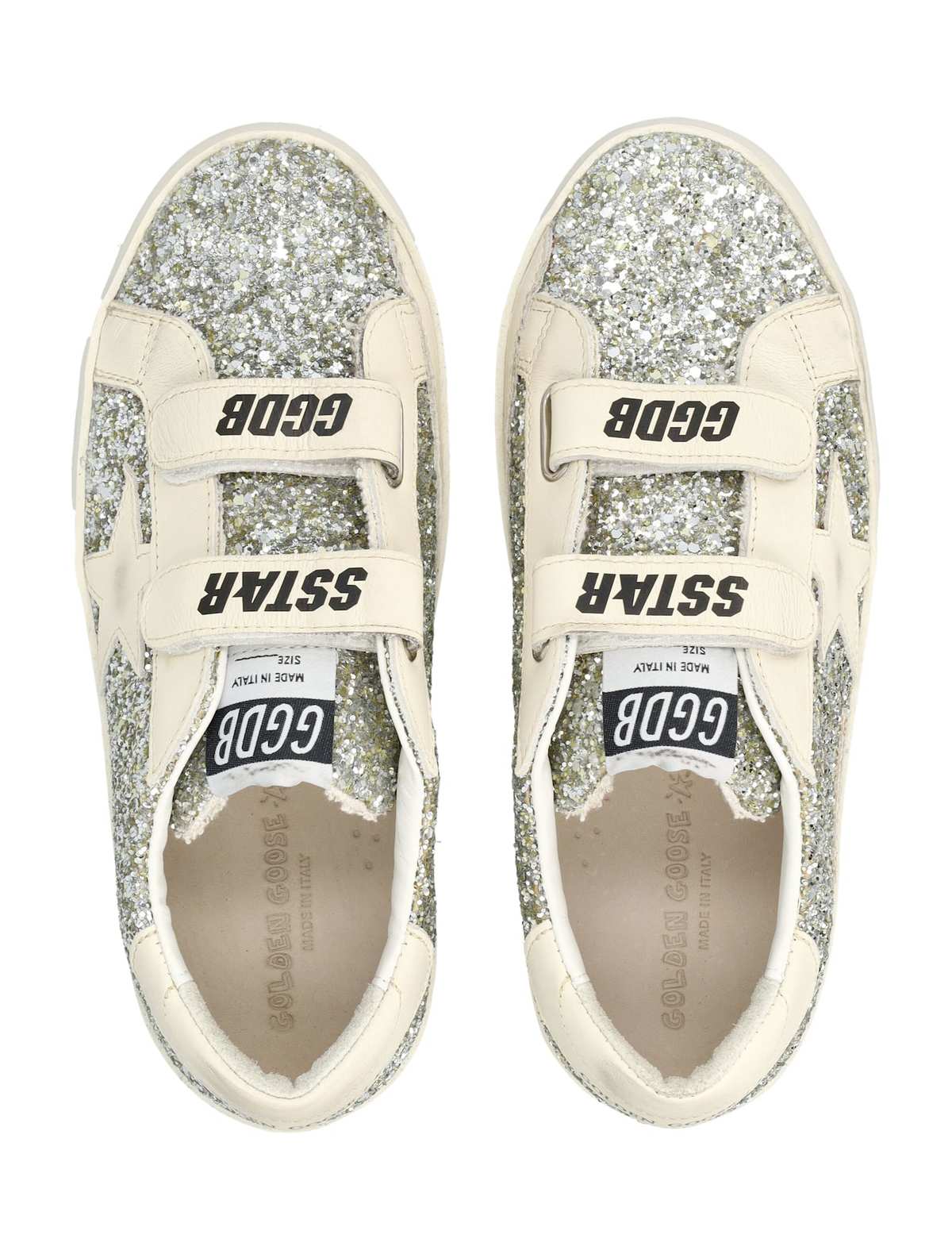 KIDS Golden Goose Old School Glitter And Leather Sneakers - Platinum/Cream - Image 2 of 4