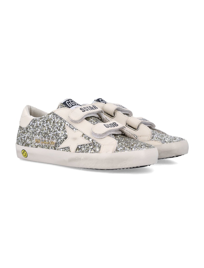 KIDS Golden Goose Old School Glitter And Leather Sneakers - Platinum/Cream