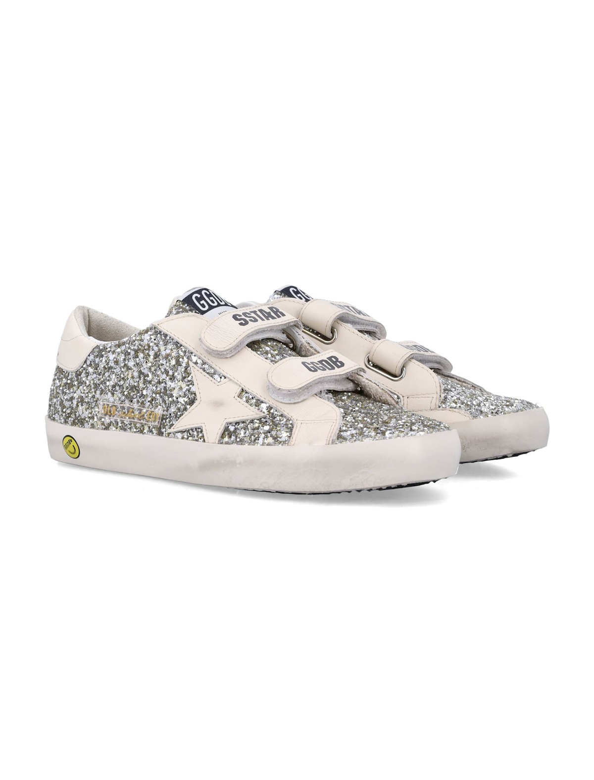 KIDS Golden Goose Old School Glitter And Leather Sneakers - Platinum/Cream - Image 3 of 4