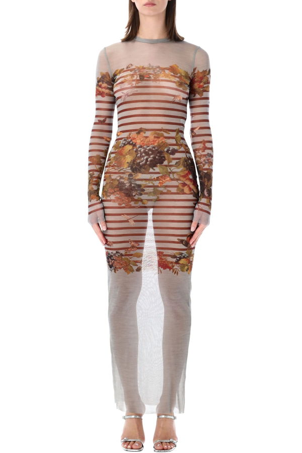 Jean Paul Gaultier Marinière Mesh Long Dress - Light Blue Multi