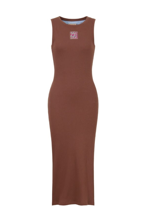 Marni Frame Logo Midi Dress - Brown