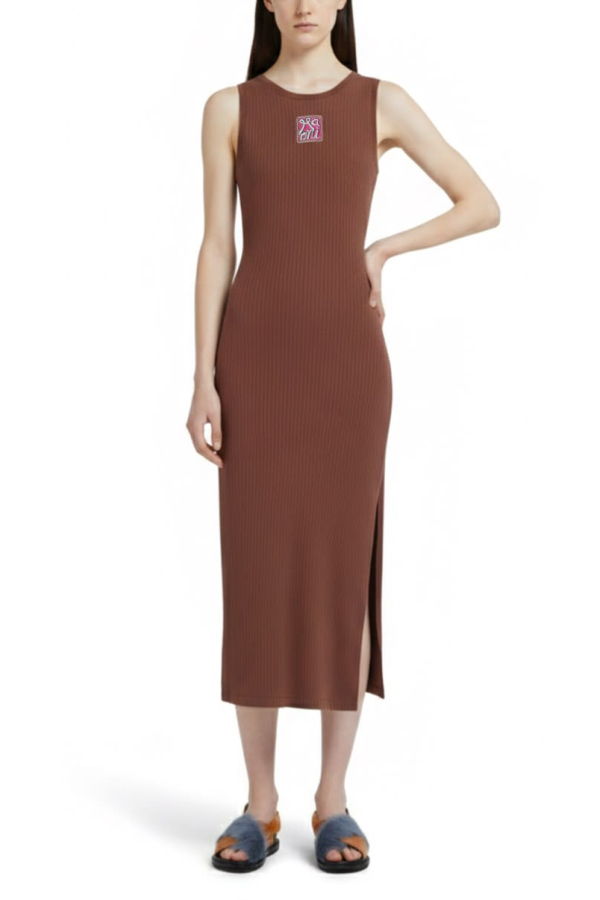 Marni Frame Logo Midi Dress - Brown
