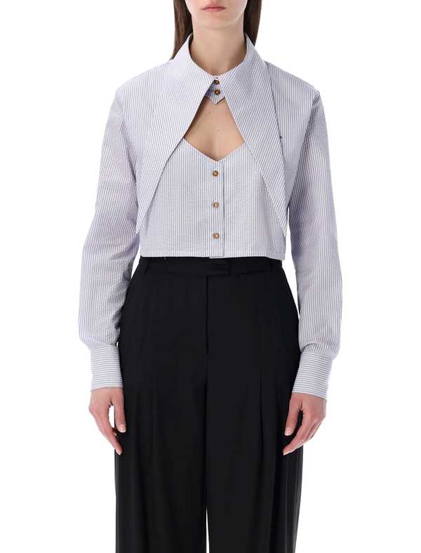 Vivienne Westwood Cut-Off Heart Shirt - White Blue Stripes