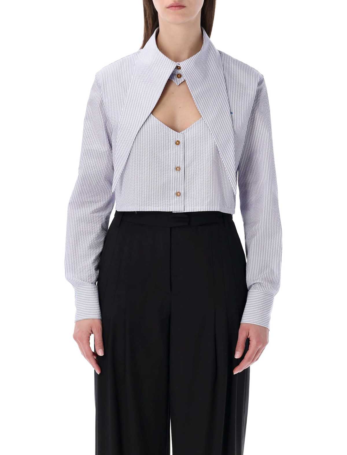 Vivienne Westwood Cut-Off Heart Shirt - White Blue Stripes - Image 1 of 3