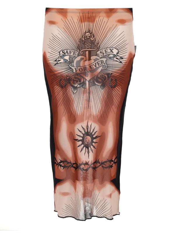Jean Paul Gaultier Safe Sex Tattoo Print Midi Skirt - Multicolour