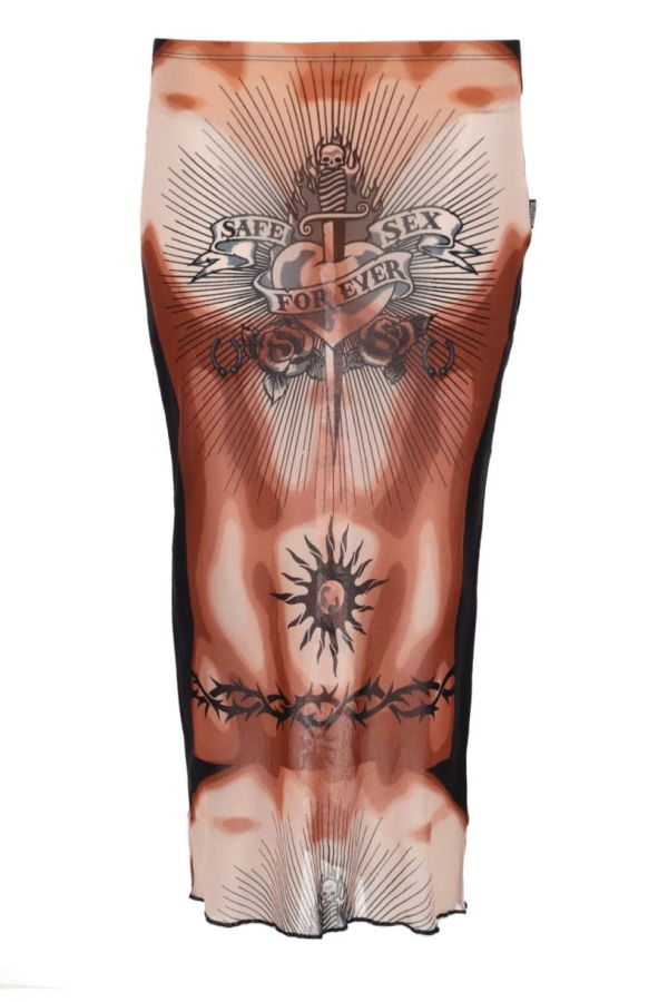 Jean Paul Gaultier Safe Sex Tattoo Print Midi Skirt - Multicolour