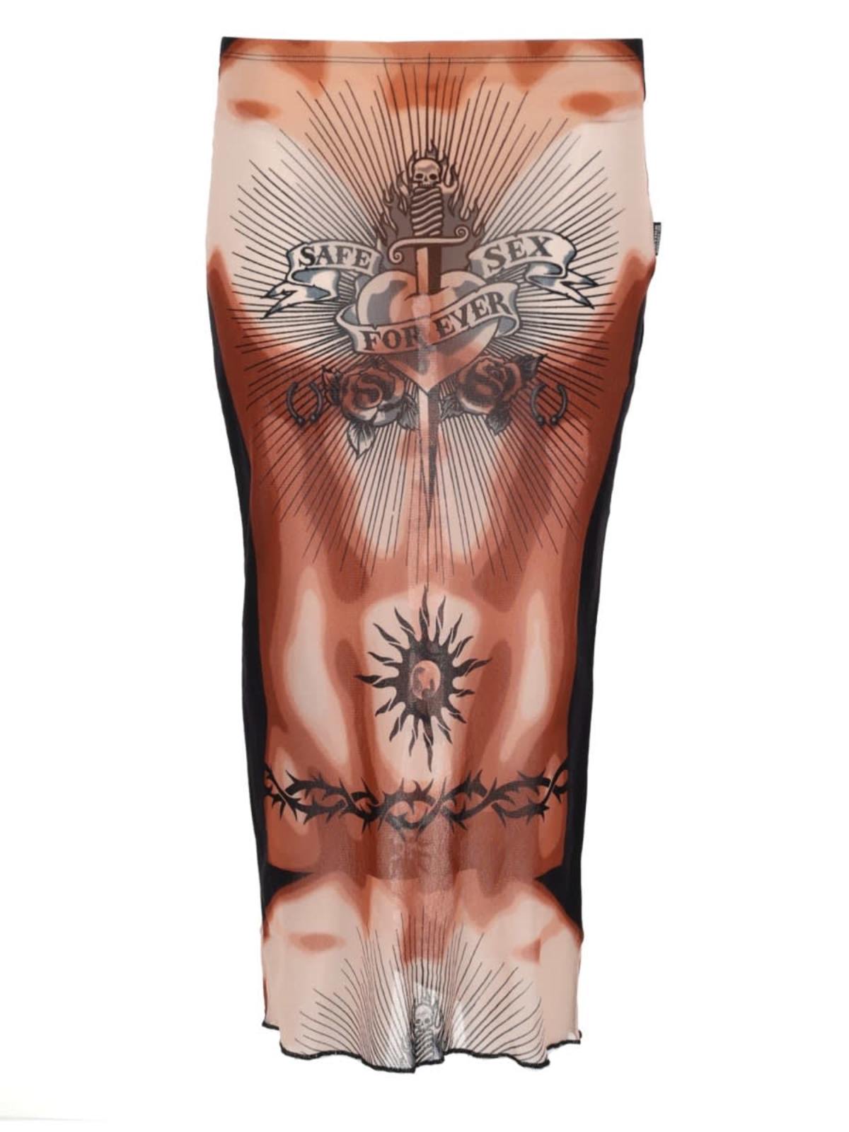Jean Paul Gaultier Safe Sex Tattoo Print Midi Skirt - Multicolour - Image 1 of 4