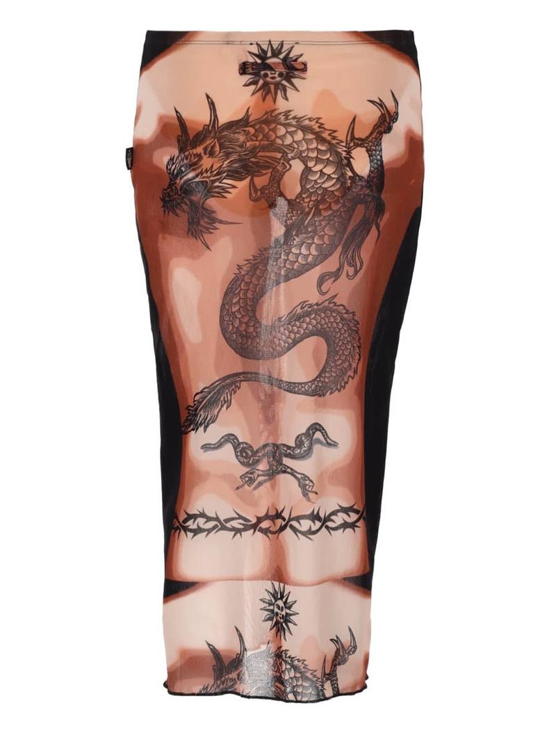 Jean Paul Gaultier Safe Sex Tattoo Print Midi Skirt - Multicolour