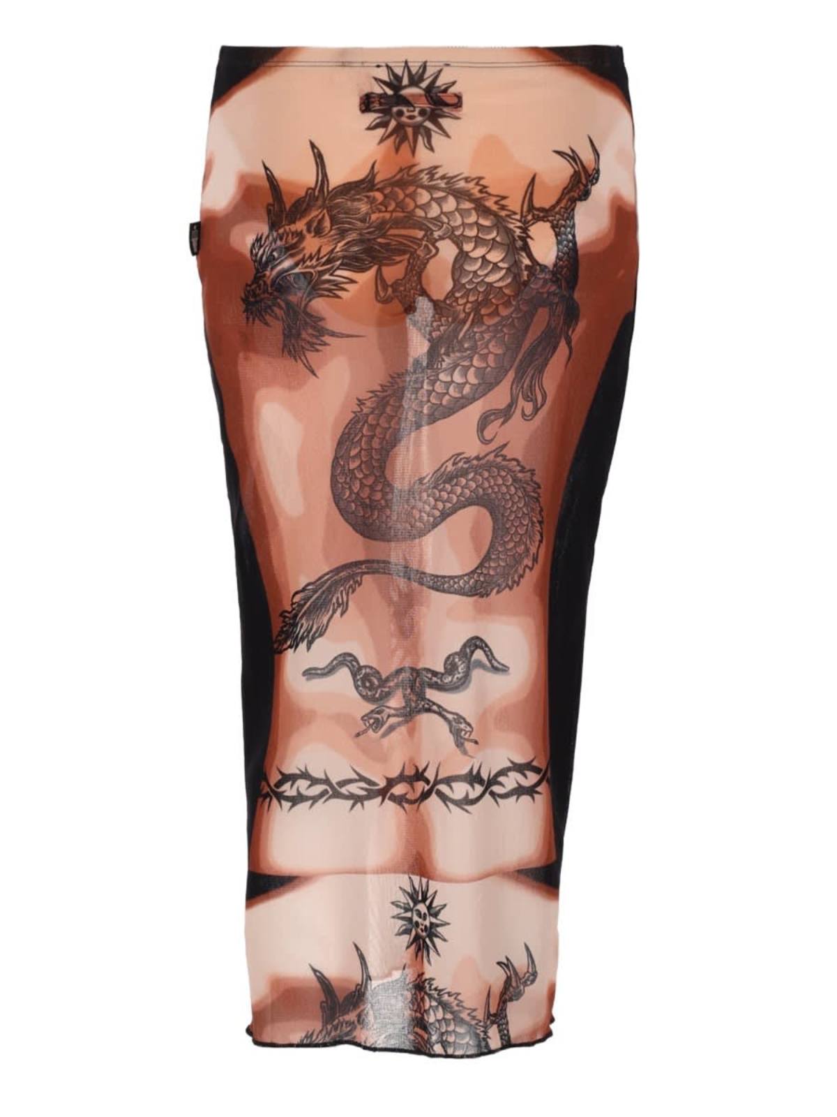 Jean Paul Gaultier Safe Sex Tattoo Print Midi Skirt - Multicolour - Image 3 of 4