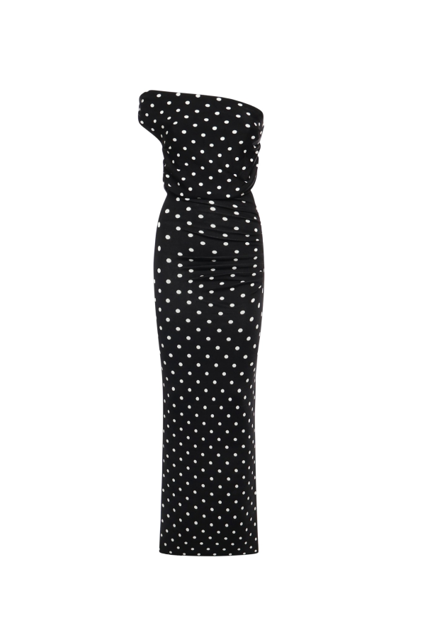 Self-Portrait Draped Polka Dot Knit Midi Dress - Black