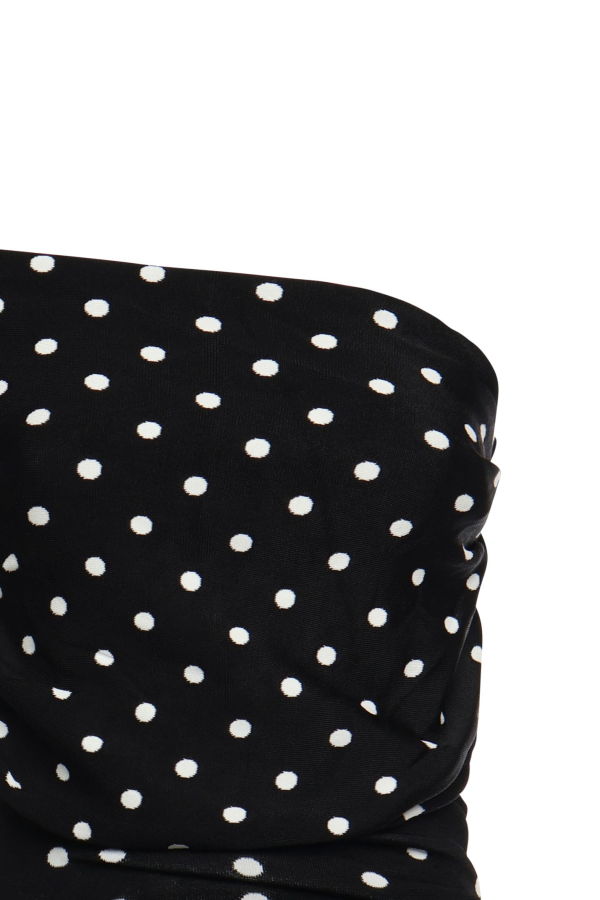 Self-Portrait Draped Polka Dot Knit Midi Dress - Black