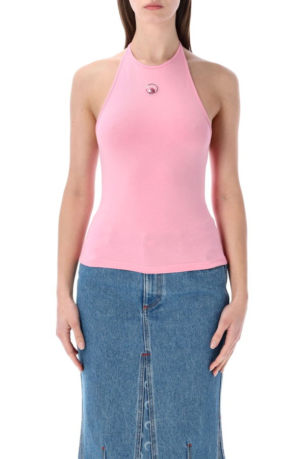 MARINE SERRE Pearl Logo Halter Top - Pink