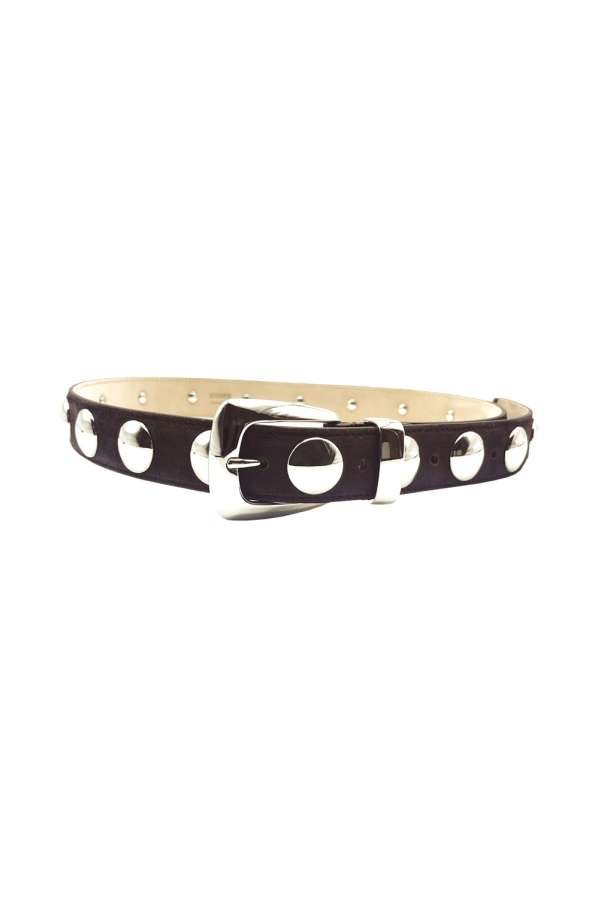 khaite Benny Belt in Suede with Studs and Silver Buckle - Coffee