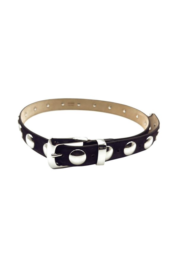 khaite Benny Belt in Suede with Studs and Silver Buckle - Coffee