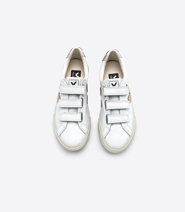 VEJA Velcro 3-Lock Leather Sneaker - Extra White/Gold | Garmentory