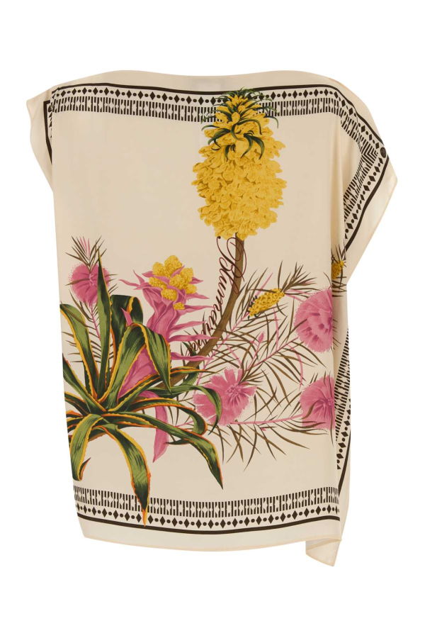 Blumarine Printed Twill Top - Multi Black/Orange