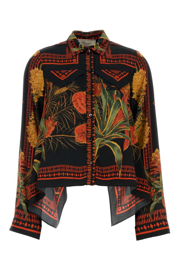 Blumarine Printed Twill Shirt - Black/Orange
