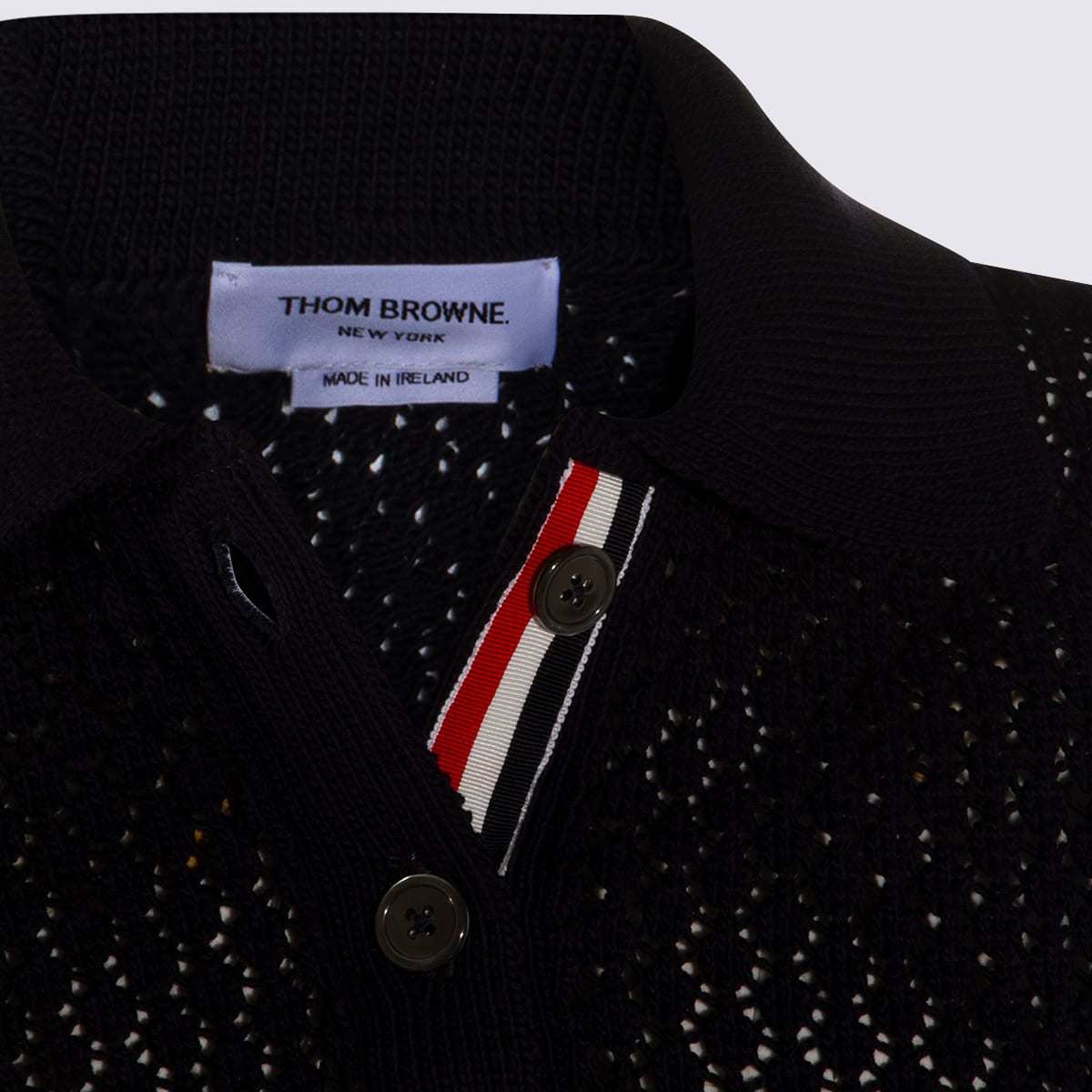 thom browne Black Cotton Polo Shirt - Black - Image 3 of 4