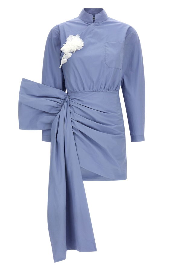 Self-Portrait Cotton Tie Side Mini Dress - Light Blue