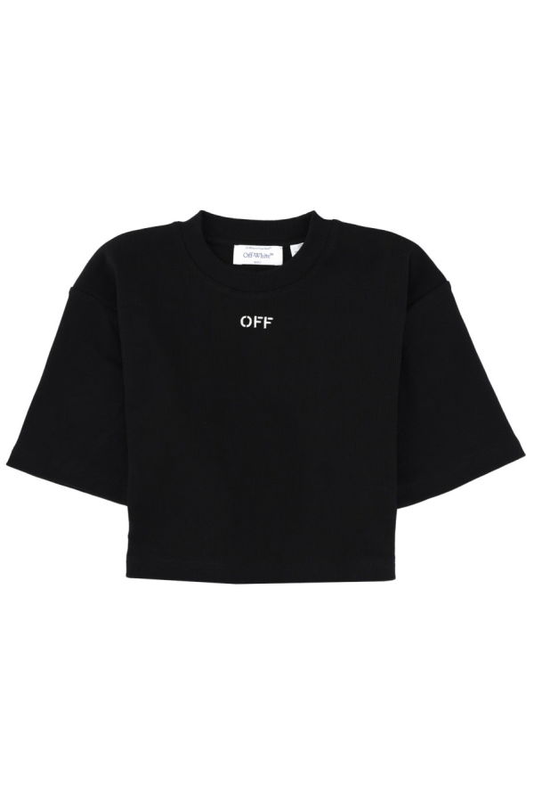 Off-White Cropped T-Shirt With Logo T-Shirt - Black