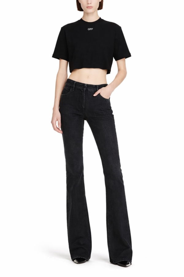 Off-White Cropped T-Shirt With Logo T-Shirt - Black