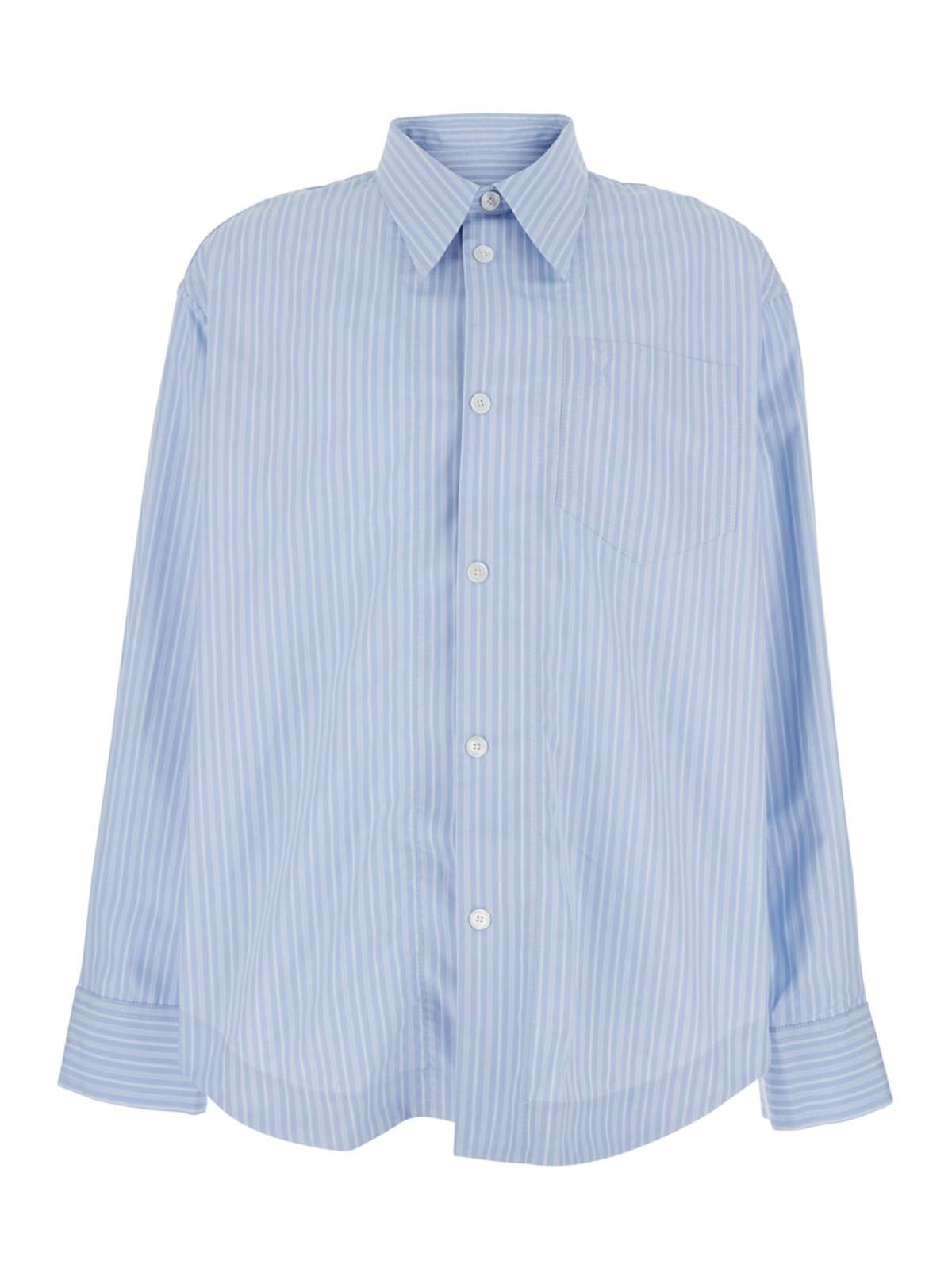 Ami Alexandre Mattiussi Long-Sleeved Striped Shirt - Light Blue - Image 1 of 3