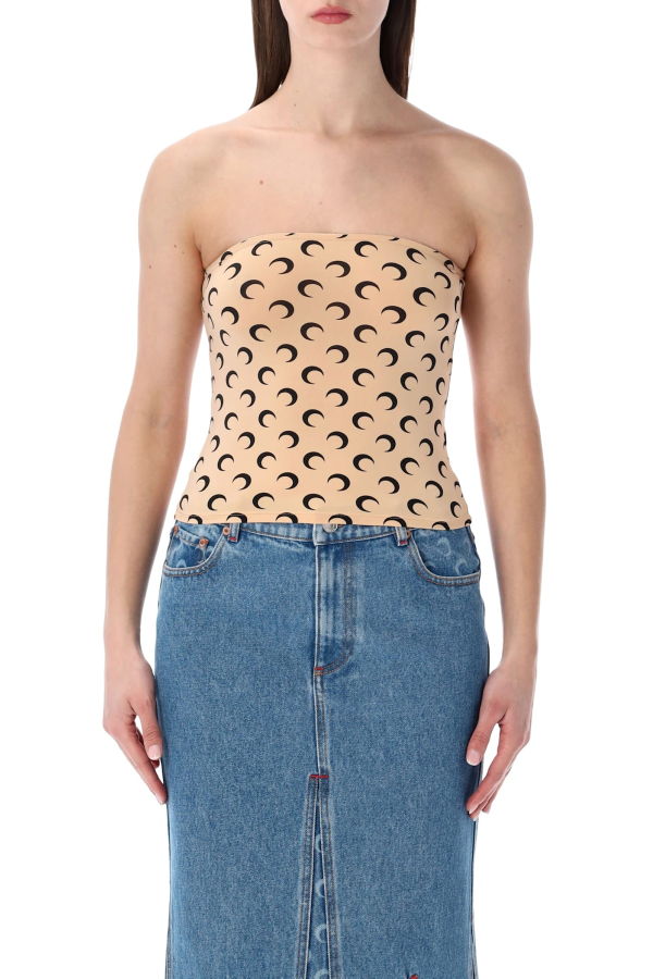 MARINE SERRE Recycled Moon Tube Top - TAN BLACK MOON